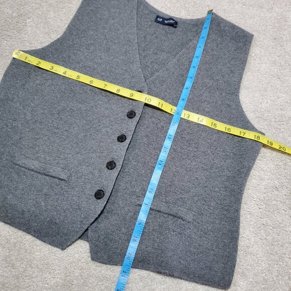 GAP CashSoft Sweater Vest Button Front V-Neck Textured Knit Grey Women's Medium - Picture 10 of 10
